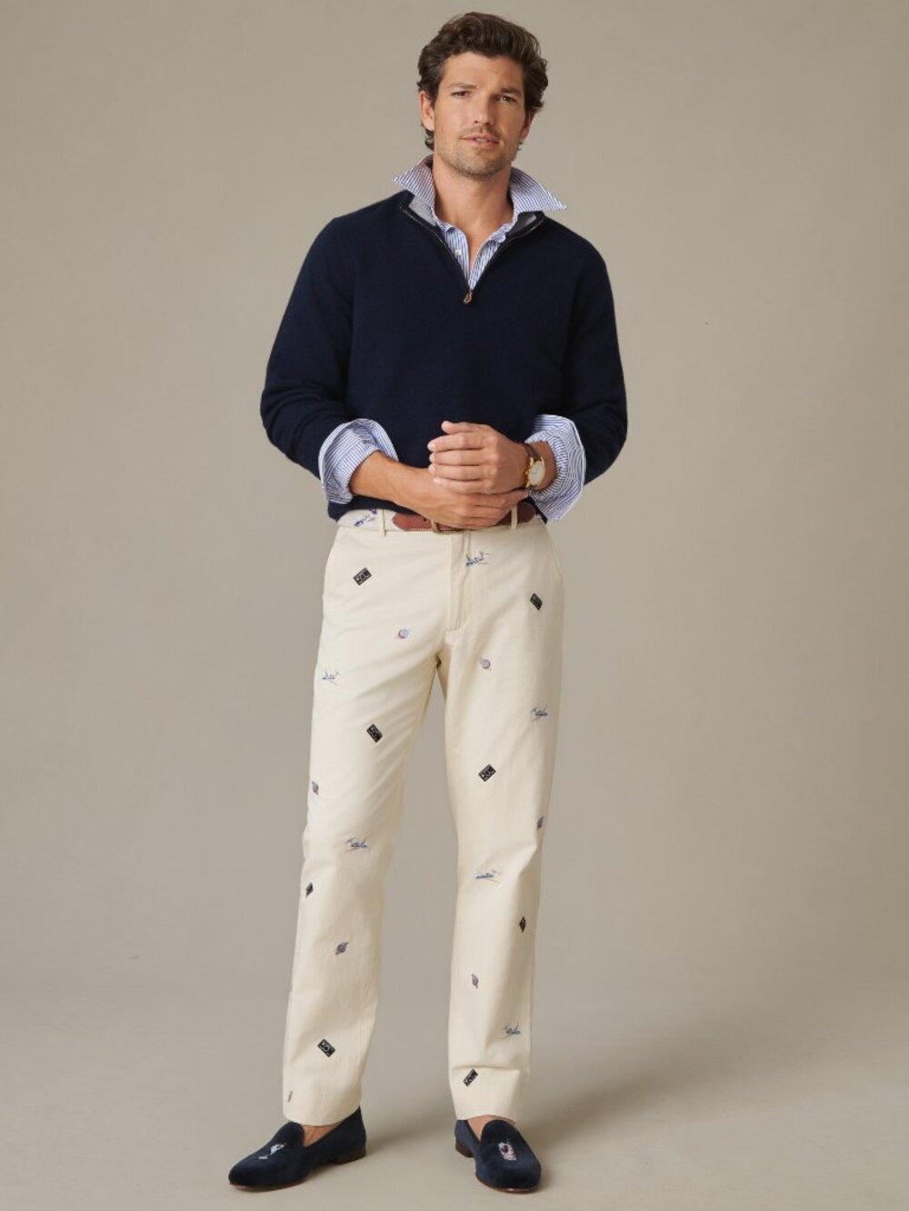 J McLaughlin x Walksauce: Madison Embroidered Fancy Pants in Jet Set - Stone NEW